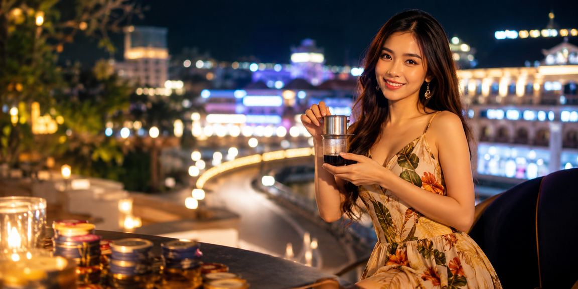 Khung cảnh thưởng thức cà phê và trò chơi thưởng hoàn tại Đà Lạt